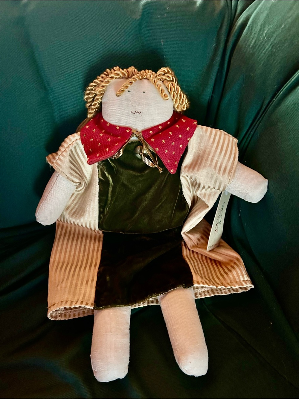 Woof & Poof Plush Angel 😇 with Green Velvet and Striped Dress and Red Collar